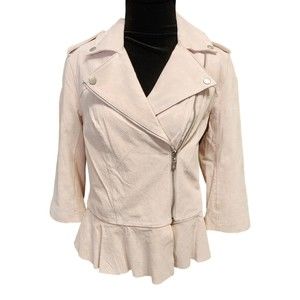 Pamela McCoy Pink Suede Leather Jacket size XS with Ruffle Hem